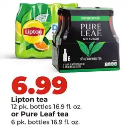Hy-Vee Lipton tea 12 pk. bottles 16.9 fl. oz. or Pure Leaf tea 6 pk. bottles 16.9 fl. oz offer