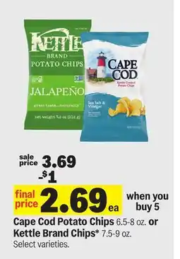 Meijer Cape Cod Potato Chips 6.5-8 oz. or Kettle Brand Chips* 7.5-9 oz offer