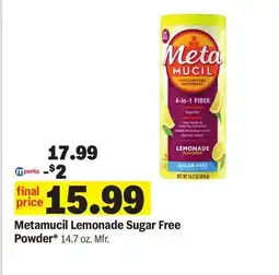 Meijer Metamucil Lemonade Sugar Free Powder offer