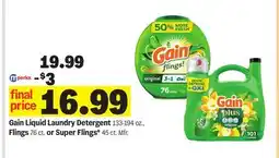 Meijer Gain Liquid Laundry Detergent 133-194 oz., Flings 76 ct. or Super Flings* 45 ct offer