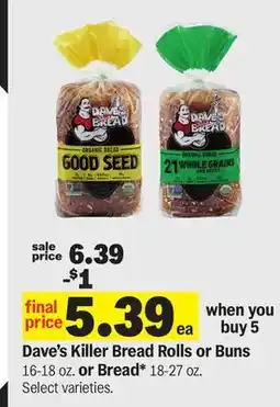 Meijer Dave's Killer Bread Rolls or Buns 16-18 oz. or Bread* 18-27 oz offer