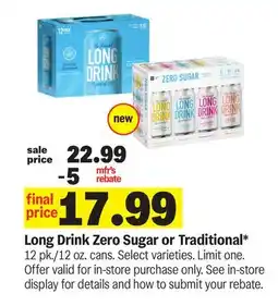 Meijer Long Drink Zero Sugar or Traditional offer