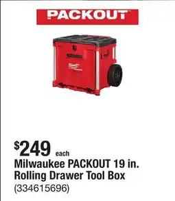 The Home Depot Milwaukee PACKOUT 19 in. Rolling Drawer Tool Box offer