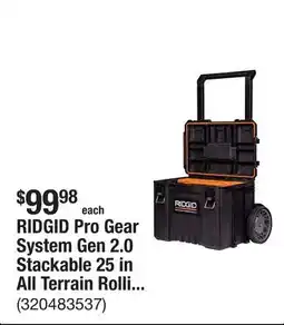 The Home Depot RIDGID Pro Gear System Gen 2.0 Stackable 25 in All Terrain Rolling Tool Box with 9 in. Wheels offer