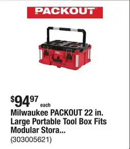 The Home Depot Milwaukee PACKOUT 22 in. Large Portable Tool Box Fits Modular Storage System offer