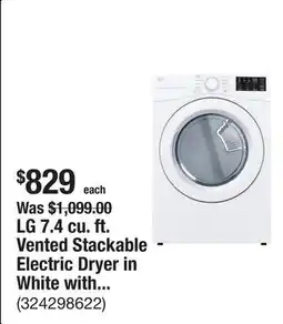 The Home Depot LG 7.4 cu. ft. Vented Stackable Electric Dryer in White with Sensor Dry Technology offer
