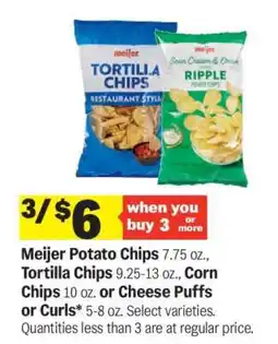 Meijer Meijer Potato Chips, Tortilla Chips, Corn Chips, Cheese Puffs or Curls offer