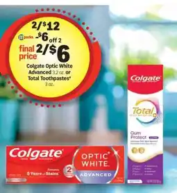 Meijer Colgate Optic White Advanced or Total Toothpastes offer