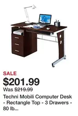 Office Depot Techni Mobili Computer Desk - Rectangle Top - 3 Drawers - 80 lb Capacity - Computer offer