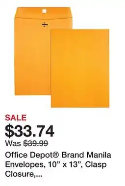 Office Depot Office Depot Brand Manila Envelopes, 10 x 13, Clasp Closure, Brown Kraft, Box Of 100 offer