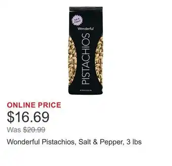 Costco Wonderful Pistachios, Salt & Pepper, 3 lbs offer