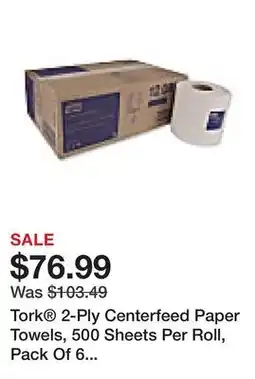 Office Depot Tork 2-Ply Centerfeed Paper Towels, 500 Sheets Per Roll, Pack Of 6 Rolls offer