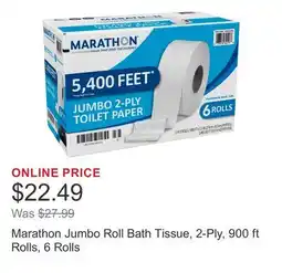 Costco Marathon Jumbo Roll Bath Tissue, 2-Ply, 900 ft Rolls, 6 Rolls offer