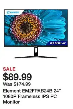 Office Depot Element EM2FPAB24B 24 1080P Frameless IPS PC Monitor offer