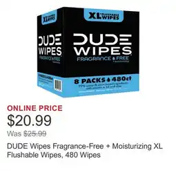 Costco DUDE Wipes Fragrance-Free + Moisturizing XL Flushable Wipes, 480 Wipes offer