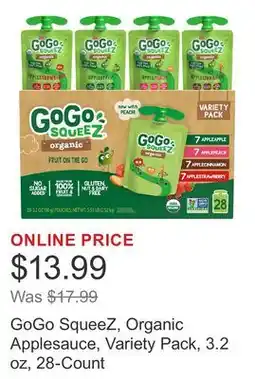 Costco GoGo SqueeZ, Organic Applesauce, Variety Pack, 3.2 oz, 28-Count offer