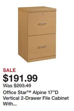 Office Depot Office Star Alpine 17D Vertical 2-Drawer File Cabinet With Lockdowel Fastening System, Natural offer