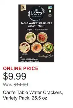 Costco Carr's Table Water Crackers, Variety Pack, 25.5 oz offer
