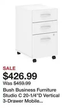 Office Depot Bush Business Furniture Studio C 20-1/4D Vertical 3-Drawer Mobile File Cabinet, White, Delivery offer