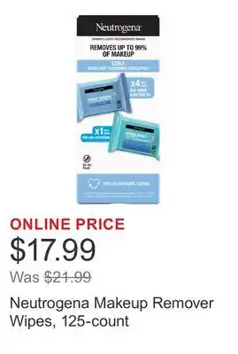 Costco Neutrogena Makeup Remover Wipes, 125-count offer