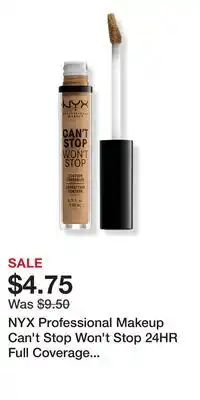 Ulta Beauty NYX Professional Makeup Can't Stop Won't Stop 24HR Full Coverage Matte Concealer offer