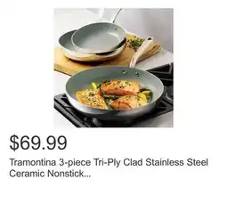 Costco Tramontina 3-piece Tri-Ply Clad Stainless Steel Ceramic Nonstick Fry Pan Set offer