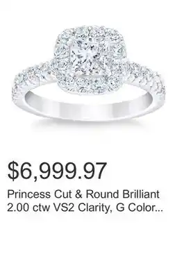 Costco Princess Cut & Round Brilliant 2.00 ctw VS2 Clarity, G Color Diamond Platinum Halo Ring offer