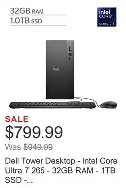 Costco Dell Tower Desktop - Intel Core Ultra 7 265 - 32GB RAM - 1TB SSD - Windows 11 Home offer