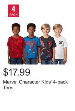 Costco Marvel Character Kids' 4-pack Tees offer