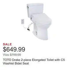 Costco TOTO Drake 2-piece Elongated Toilet with C5 Washlet Bidet Seat offer