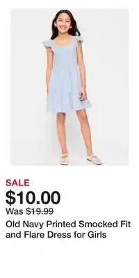 Old Navy Old Navy Printed Smocked Fit and Flare Dress for Girls offer