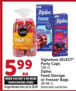 Vons Signature SELECT Party Cups 100 ct. Ziploc Food Storage or Freezer Bags 28-48 ct offer