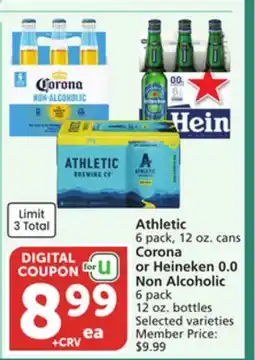 Vons Athletic 6 pack, 12 oz. cans Corona or Heineken 0.0 Non Alcoholic 6 pack 12 oz. bottles offer