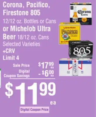 Smart & Final Corona, Pacifico, Firestone 805 or Michelob Ultra Beer offer