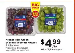 Ralphs Kroger Red, Green or Black Seedless Grapes offer
