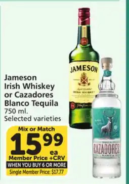 Albertsons Jameson Irish Whiskey or Cazadores Blanco Tequila offer