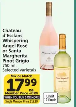 Albertsons Whispering Angel Rosé or Santa Margherita Pinot Grigio offer