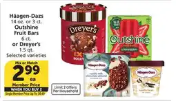 Albertsons Häagen-Dazs 14 oz. or 3 ct. Outshine Fruit Bars 6 ct. or Dreyer's 1.5 qt offer
