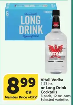 Albertsons Vitali Vodka 1.75 ltr. or Long Drink Cocktails 6 pack, 12 oz. cans offer
