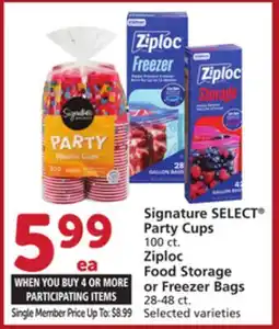 Albertsons Signature SELECT Party Cups 100 ct. Ziploc Food Storage or Freezer Bags 28-48 ct offer
