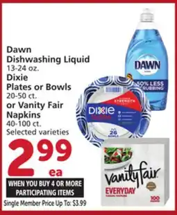 Albertsons Dawn Dishwashing Liquid 13-24 oz. Dixie Plates or Bowls 20-50 ct. or Vanity Fair Napkins 40-100 ct offer