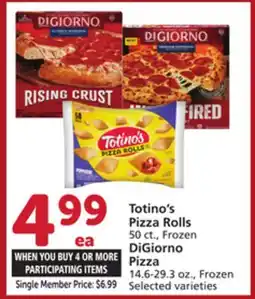 Albertsons Totino's Pizza Rolls 50 ct., Frozen DiGiorno Pizza 14.6-29.3 oz. Frozen offer