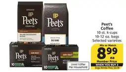 Albertsons Peet's Coffee 10 ct. k-cups 10-12 oz. bags offer