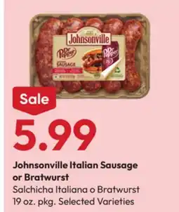 Stater Bros Johnsonville Italian Sausage or Bratwurst offer