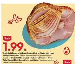 Stater Bros Smithfield Bone-In Hickory-Smoked Spiral-Sliced Half Ham with Natural Juices offer