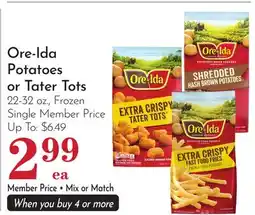 Pavilions Ore-Ida Potatoes or Tater Tots offer