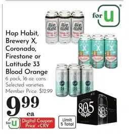 Pavilions Hop Habit, Brewery X, Coronado, Firestone or Latitude 33 Blood Orange offer