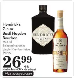 Pavilions Hendrick's Gin or Basil Hayden Bourbon offer