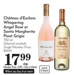 Pavilions Château d'Esclans Whispering Angel Rosé or Santa Margherita Pinot Grigio offer