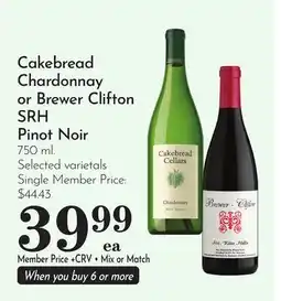 Pavilions Cakebread Chardonnay or Brewer Clifton SRH Pinot Noir offer
